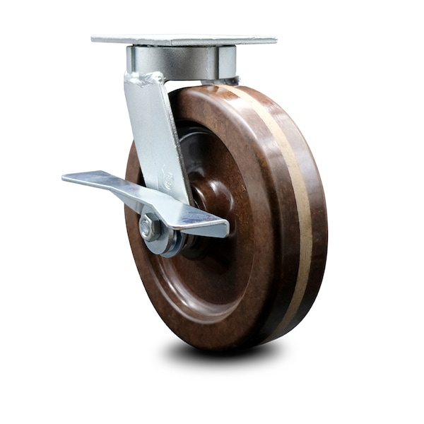 Service Caster 8 Inch Kingpinless High Temp Phenolic Wheel Swivel Caster with Brake SCC SCC-KP30S820-PHRHT-SLB - main